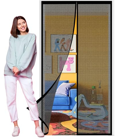 Cortina Mosquitera Magnética para Puertas 145 x 208 cm Corredera, Antimosquitos con Imanes Fácil Instalación para Puertas Correderas Balcones Terraza, Negro