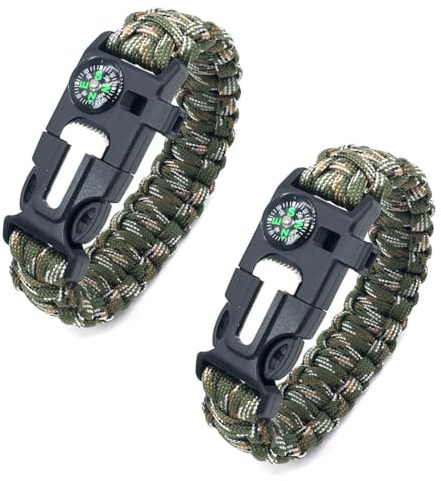 NJCXOLA Paracord brazalete Kit, Supervivencia al aire libre, Paracord Bracelets, Kit Pulsera Paracord Supervivencia, Camuflaje Supervivencia Pulsera, Iniciador de fuego, emergencia cuchillo