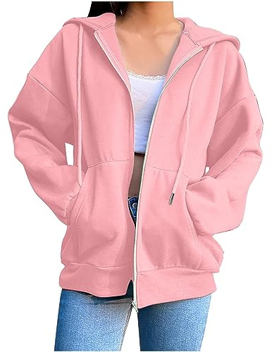 Huvjacka dam bomull sweatjacka dam sport oversize huvtröja casual sweatshirt med dragsko och ficka långärmad tröja enfärgad huvtröja ytterkläder sportjacka streetwear hoodie