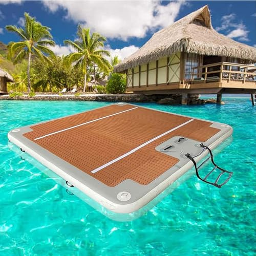 Piattaforma galleggiante gonfiabile, piattaforma for nuoto e salti in acqua da 2 * 2 m/6,6 * 6,6 piedi, grande isola galleggiante con cuscino d'aria, con scaletta staccabile, for lago, piscina
