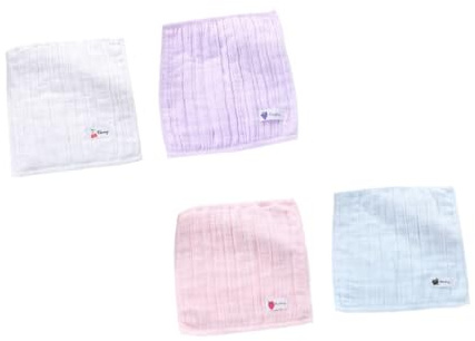 Vierer Quadratische Kinder Handtücher 25x25cm aus Mull | 4 Stück, Weiche und Hautfreundliche Ausführung, Wasserabsorbierend und Vielseitig Einsetzbar, Zufällige Farben