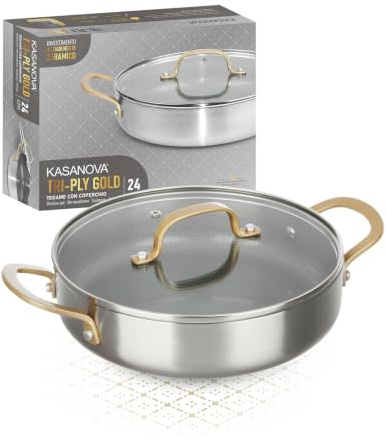 KASANOVA 1 24 cm Three-Layer Gold Pot with lid, 18/0 raw Aluminium 18/10 Stainless Steel