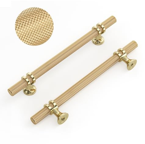 LONTAN 10 Pack Gold Kitchen Handles 160mm Gold Cupboard Handles, Knurled Grip, Aluminum Alloy Hardware for Furniture, Cabinet, Drawer, Wardrobe, Dresser