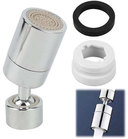 Aireador de Grifo de Cocina 360° Giratorio con Adaptador M22 y M24, Boquilla de Grifo con 2 Modos de Pulverización, Filtro Regulador para Ahorro de Agua, Giratorio Boquilla Grifo Cocina, Plata