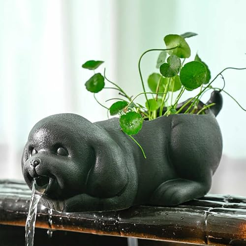 ZYZSY Cracheurs d'étang, Gargouille en céramique, Fontaines pour bassins d'animaux, Ornements D’Eau Qui Coule en Pot en Céramique, pour Donner Vie à Votre Bassin de Jardin(Black)