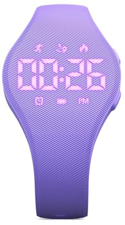 Focwony Orologio da polso digitale per bambini dai 5 ai 15 anni, senza app, impermeabile, con contapassi, sveglia, per bambini e ragazze (viola)