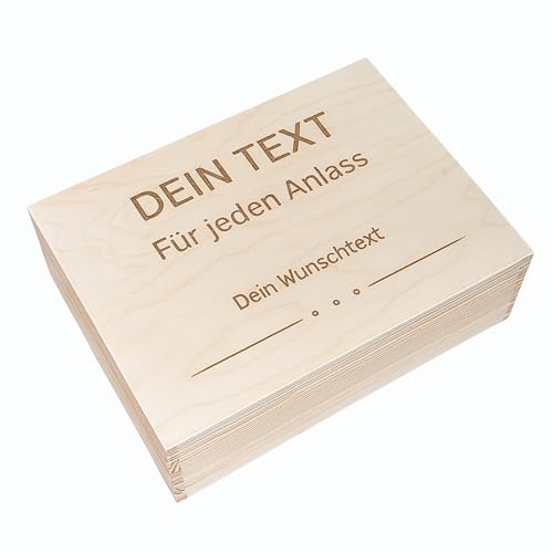 WoodGall Holzkiste personalisiert mit Gravur – 40x30x13cm – Natürliche Geschenkbox aus massivem Kiefernholz mit Deckel, Holzbox personalisiert