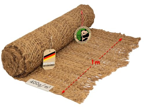 KARAT Ufermatte Nature - Erosionsschutz für Gartenarbeiten - Bis 20 m - Böschungsnetz - Hangsicherung - Kokos-Naturfasern - Witterungsbeständig (1 m x 20 m - 400 g/m²)