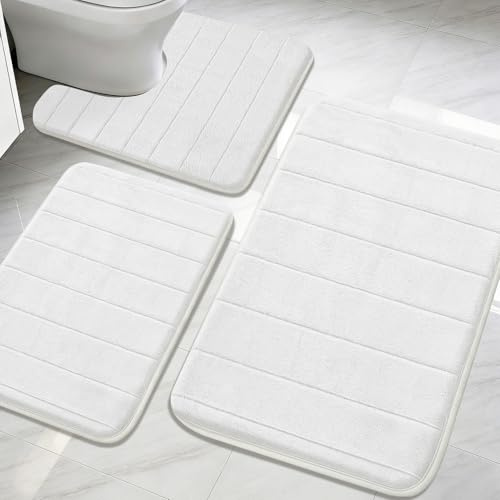 wiipara Badezimmerteppich Set 3 Teilig, Weiche Memoryschaum Badematten und U-Form WC Vorleger mit Ausschnitt, Bad Vorleger Badezimmermatte Saugfähig Rutschfest Schnelltrocknend für Badezimmer Toilette