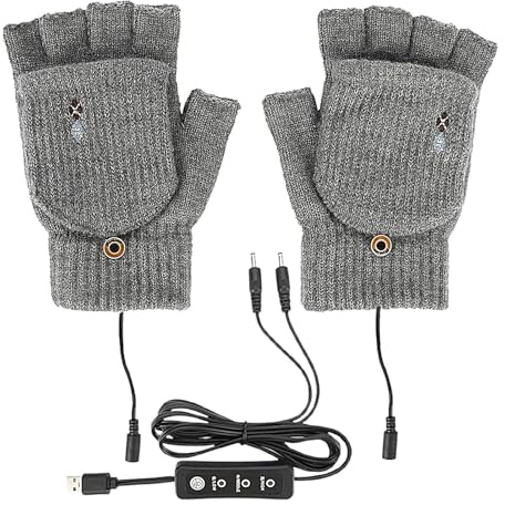 Gants Chauffants,Mitaines USB 5V Portables - Gants Chauffants d'Ordinateur à 3 Niveaux de Température | pour Camping Ski Football Golf Motocyclisme Travail en Plein Air Travail de Bureau