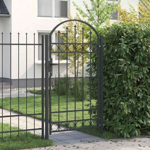 Zauntür Hoftor Doppelflügeltore,Zauntor Grau 100 x 175 cm Pulverbeschichteter Stahl für Garten Terrasse