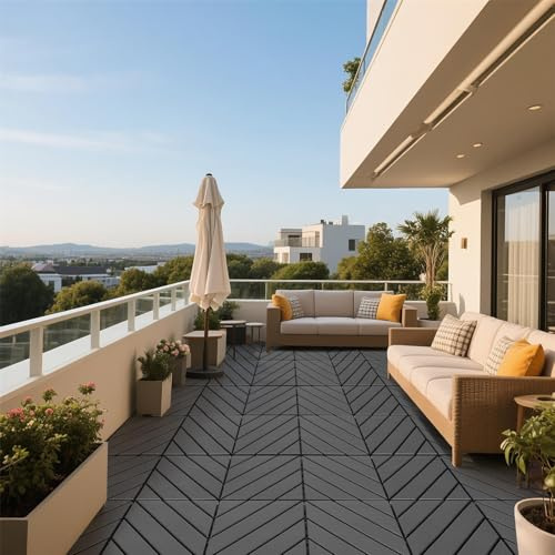Mixtric klick-Terrassenfliesen Aus Kunststoff, 44er-Pack Balkonfliesen 12x12, Wasserfest, FüR AußEnbereich, Wetterfest Terrassenfliesen FüR Veranda, Poolbereich, Garten, Beton,B