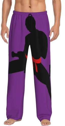 GXUNGT Pantaloni Da Pigiama Degli Uomini Della Stampa A Colori Della Cintura Cambiabile Di Vettore Del Ragazzo Di Karate Con Le Tasche,Pantaloni Personalizzati Pigiama, Nero , XXL