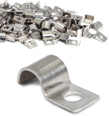 KINETOX 50 Pièces Collier de Serrage Inox 5mm Fixation en U Monotrou Acier Inoxydable Collier de Fixation Support de Câble Convient pour l'installation de Câbles Tuyaux Conduits