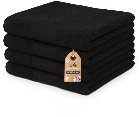 Cloud Pillow Handtücher Set 50x100 cm – 4er Pack Handtuch 100% Baumwolle – 500 g/m2 - Frottee Weich, Saugstark und Langlebig – Oeko-TEX – ideal für Hotel, Spa & Gäste - Schwarz
