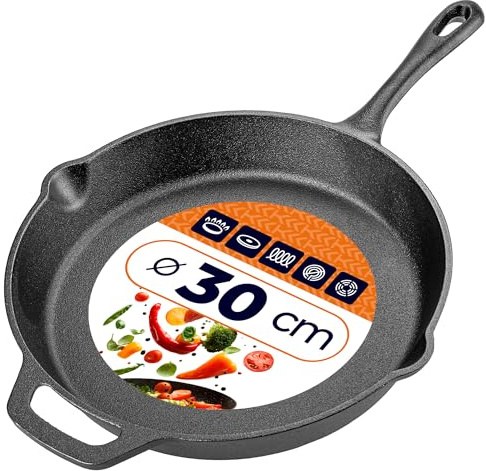 KADAX stekgryta i gjutjärn 30 cm, stekpanna av gjutjärn, induktionssäker & ugnssäker, gjutjärnsgryta för induktion, grillpanna, gryta i gjutjärn, stekpanna för biff