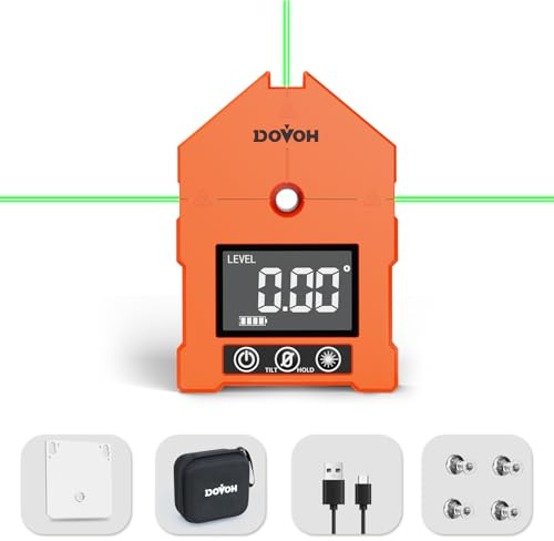 DOVOH 3-in-1 Digitaler Winkelmesser mit Laser WG-3L | Neigungsmesser & Laser, 3 grüne Laserlinien, magnetisch, Präzisions-Winkelmesser für Holzarbeiten, Sägen & Bilderaufhängung