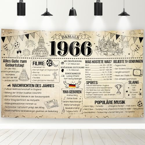 60 Geburtstag Deko Banner, Damals im Jahr 1966 Vintage Geburtstagsbanner Hintergrund für Frauen Männer, 60. Geburtstag Party Wanddekoration Fotodekoration, 180X110cm