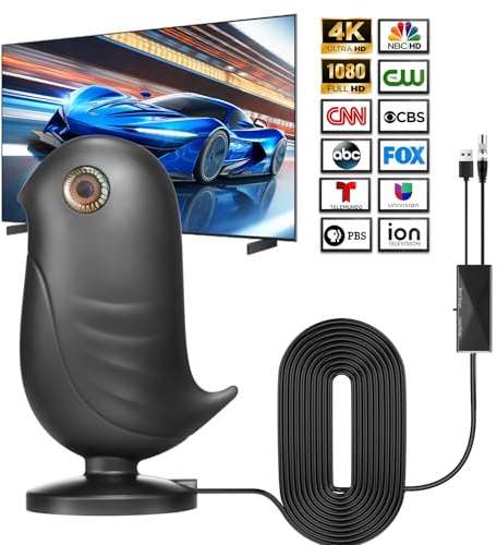 TV Aerial Indoor, High Gain Freeview HD TV Antenna Indoor, 4K 1080P Smart Freeview Aerial with 650+ Miles Range 360° Signal Reception,Smart TV, Plug & Play Setup, Strong Signal Booster
