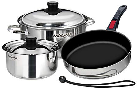 MAGMA Unisex-Erwachsene A10-363-2-IND Kochgeschirr, 7-teiliges Set, antihaftbeschichtet, Edelstahl, 7 Piece