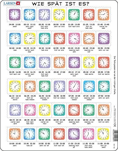 Larsen Puzzles OB7 Uhrzeit Lernen Puzzle Kinder 42 Teile Deutsch ab 5 Jahre Lernspielzeug Konzentration und Zahlenverständnis fördern