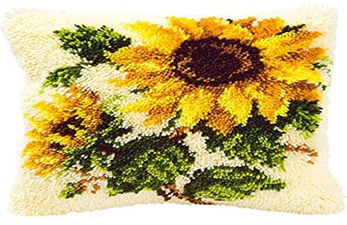 Vervaco Kit Point Noué Á Faire Coussin Broderie Debutant DIY TOURNESOLS Latch Hook Kit Complet Decoration Maison Manuelle Loisir Créatif ca. 40 x 40 cm Embroidery