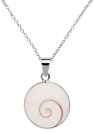 81stgeneration Collar Grande Concha Ojo Shiva Redondo Plata de Ley | Colgante Plata 925 Incrustaciones Concha Marina Cadena Eslabones 45cm | Joyas Bohemias Playeras Mujer | Collares Costeros