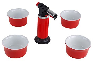 5 tlg.Creme Brulee Gasbrenner Brenner Flambiergerät m.4 Förmchen