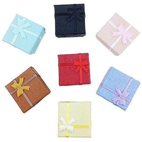 TRIXES 5 Stück elegante Ringboxen, quadratische Schmuckschatulle, für Verlobungsringe, Eheringe und mehr, Geschenkbox mit Schaumstoffeinlage und Schleife, gemischte Farben