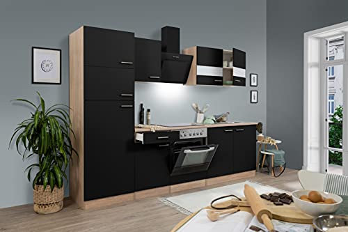 Respekta Merle Küchenzeile, Holzwerkstoff, Schwarz, 270 cm
