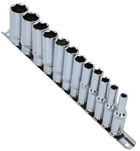12pc Imperial SAE AF 1/4 - 7/8 Sockets 6 Point On Rail Deep 3/8 dr