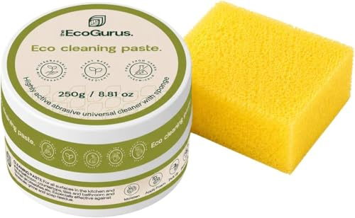 Eco Cleaning Paste with Sponge, Multipurpose Dirt and Grease Remover | Tackles oven grime, limescale and burnt-on stains in seconds. Plant based and biodegradable. Sponge included in every tub.