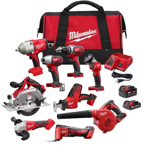 Milwaukee M18 18 Volt Lithium-Ionen schnurloses 9-Tool Combo Kit mit 3 4,0 Ah Akkus, Ladegerät und Werkzeugtasche