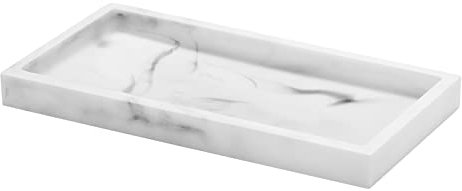 Luxspire Bathroom Vanity Tray, Resin Dresser Jewelry Ring Dish Tank Storage Kitchen Sink Countertop Organiser Plate Holder for Perfume Candles Soap Towel Plant Bathroom Accessories, Mini, White Marble