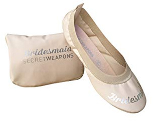 Bridesmaid Fold Up Ballet Flats-Foldable Bridal Wedding Party Shoes with Bridesmaid Print-Cute Purse unfolds into a Tote Carry Bag(Medium Size 7-8)
