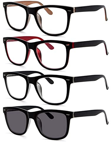 Eyekepper 4er Pack Damen Herren Lesebrille mit Große Quadratische Gläsern und Federscharniere Lesehilfe Sehhilfe