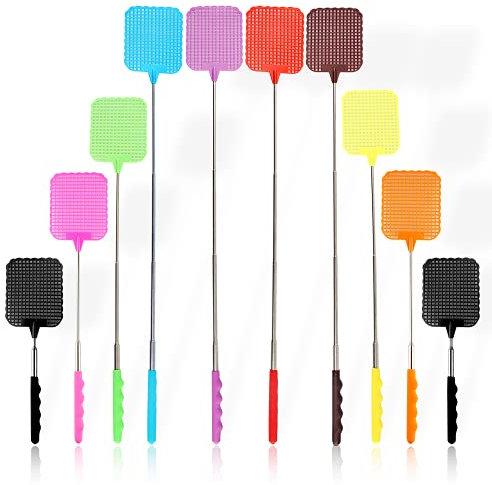 Esportic 10 Stück Fliegenklatsche, Ausziehbare Fliegenklatsche aus Kunststoff, Teleskop Fliegenklatschen, Manuelle Swat Schädlingsbekämpfung, für Fliegen, Mücken und Insekten,10 Stück Bunt Gemischt