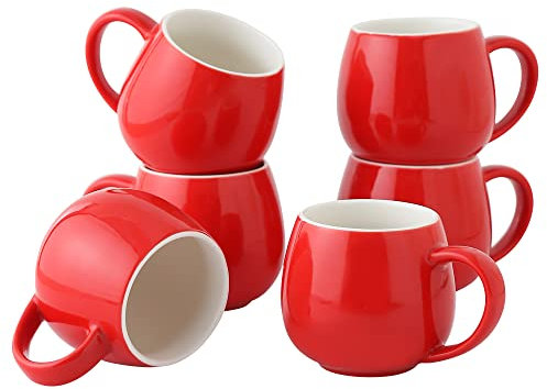 superyes Christmas Red Coffee Mugs Set of 6 for Latte Cappuccino Cup Ice Cream Hot Chocolate 12oz