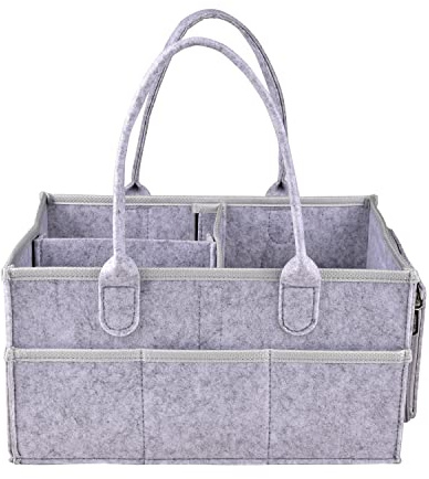 WUUDWALK Organizador de pañales para bebé con bolsillo con cremallera, contenedor de almacenamiento portátil de fieltro para habitación infantil y organizador de coche para recién nacidos y accesorios