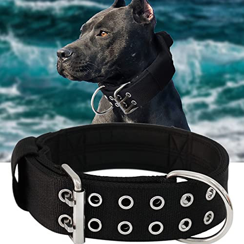 PP COLOR Hundehalsband für große Hunde – 5.1 cm, schwarzes Halsband mit Griff für extra große Hunderassen, strapazierfähiges K9-Nylon, taktisches Halsband XL, Rottweiler, 43.2 - 55.9 cm