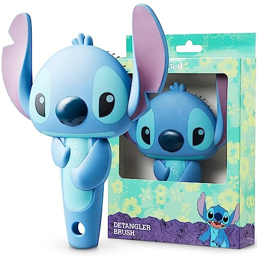 Disney Stitch Haarbürste Ohne Ziepen Kinder Damen Teenager, Entwirrbürste für Lockiges und Langes Haar, Paddle Detangler Bürste mit Design, Geschenke für Frauen und Kinder (Blau Stitch 3D)