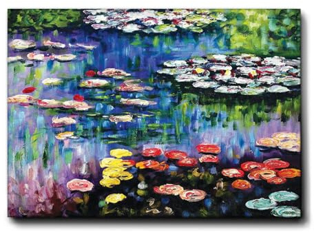 Giallobus - Gemälde - Claude Monet - Seerosen im Teich in Giverny - Premium Loom Canvas mit hoher Dicke - 140L x 100l cm - Bereit zum Aufhängen - Moderne Gemälde