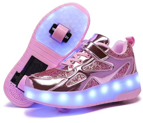 Aizeroth USB Aufladen 7 Farbwechsel LED Blinkend Schuhe Mit Doppelt Rollen Automatisch Räder Rochen Skateboardschuhe Outdoor Fitnessschuhe Gymnastik Sneakers für Jungen Mädchen Schön Geschenk