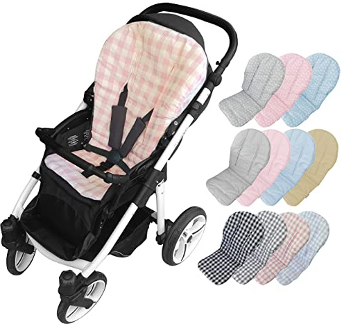 Funda Verano Silla de Paseo Bebé - Algodón - Colchoneta Fresquita Universal Carro - Marca Vizaro - Rosa Cuadros Vichy - Algodón Premium 100%