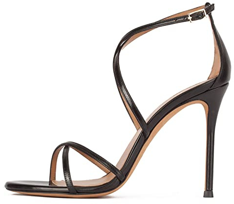 Femme Peep Toe Escarpins Talon Aiguille Sandales Bout Ronde Cuir Talons Hauts Sexy Bride Cheville Boucle Pumps Banquet Fête High Heels Noce Club Soirée Pompes,Noir,46 EU