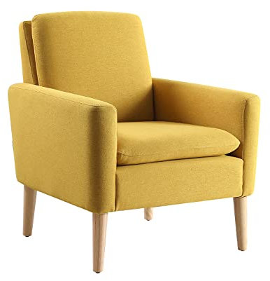 Hanstore Modern Armchair Bedroom Living Room Chairs Comfy Accent Arm Chair Upholstered Linen Fabric Single Sofa for Reading Lounge Balcony Cafe Office Reception Mustard Yellow