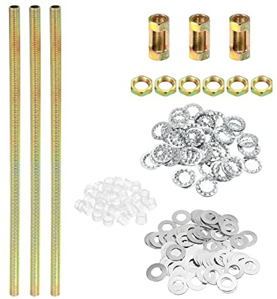 PATIKIL 1/8IP Filetage 30cm Lampe Tige Filetée Trousse avec Écrous Blocage Rondelles, Attaches Assortiment Matériel pour Lustre Plafond Luminaire Bricolage, Placage Zinc