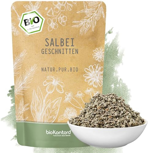 bioKontor – BIO Salbei 250g – für Salbeitee – getrocknet und geschnitten | 100% naturbelassen – aus kontrolliert biologischem Anbau – Kräutertee aus gerebelten Salbeiblättern – Salbei-Gewürz