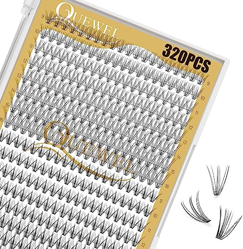 Cils Individuels QUEWEL 320pcs Cils Individuels pour les Yeux (10D-0.1+20D-0.07)-D-MIX 9-16mm Cils Artificiels Cluster Cils Cils Individuels Touffes de Cils Réutilisables (10D+20D-D-9-16)