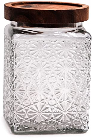 TOSSOW Glass Storage Jar, Bamboo Lid Storage Containers 750ML Airtight Glass with Lids Canister Cereal Jar Perfect for Storing Cereal, Pasta, Sugar, Beans, Spice (Snowflake)
